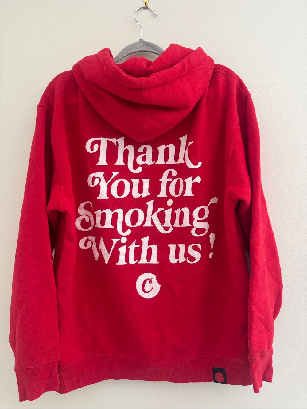 Cookies Red Graphic Hoodie with "Thank You for Smoking With Us" Print Size Large